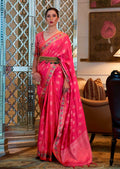 Raspberry Pink Woven Handloom Zari Silk Saree