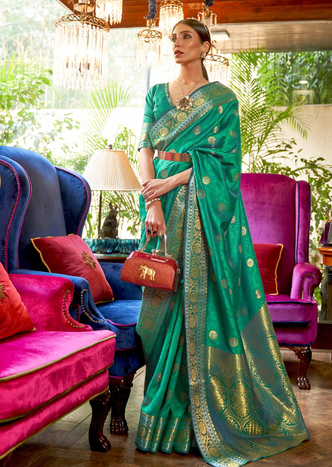 Jade Green Woven Handloom Zari Silk Saree