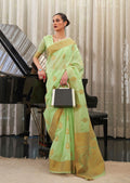 Mint Green Zari Woven Pure Handloom Linen Saree