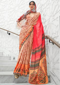 Peach Kalamkari Printed Pure Crepe Silk Saree