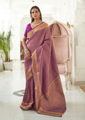 Violet Purple Hand Woven Kanjivaram Silk Saree