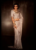 Mushroom Gray Woven Exclusive Designer Saree With Swarovski Work