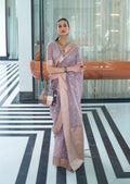 Heather Purple Zari Woven Pure Handloom Linen Saree
