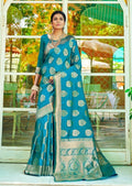 Ocean Blue Woven Banarasi Silk Saree