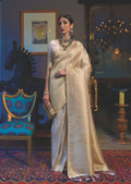 Pearl White Gold Hand Woven Kanjivaram Silk Saree
