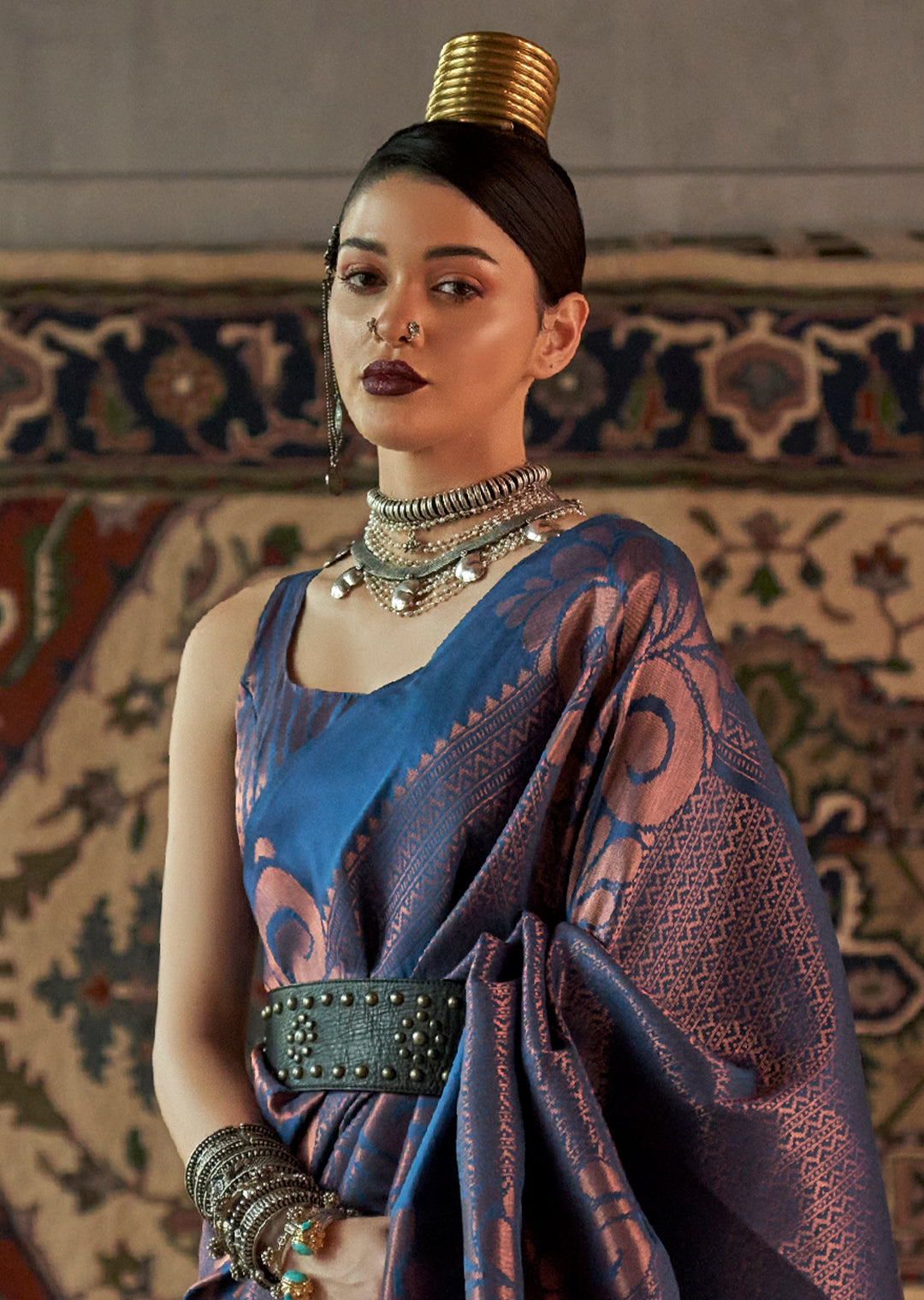 ROYAL BLUE COPPER ZARI WOVEN HANDLOOM KANJIVARAM SILK SAREE