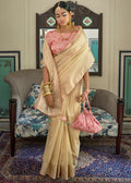 LATTE WHITE ZARI WOVEN TISSUE SILK SAREE