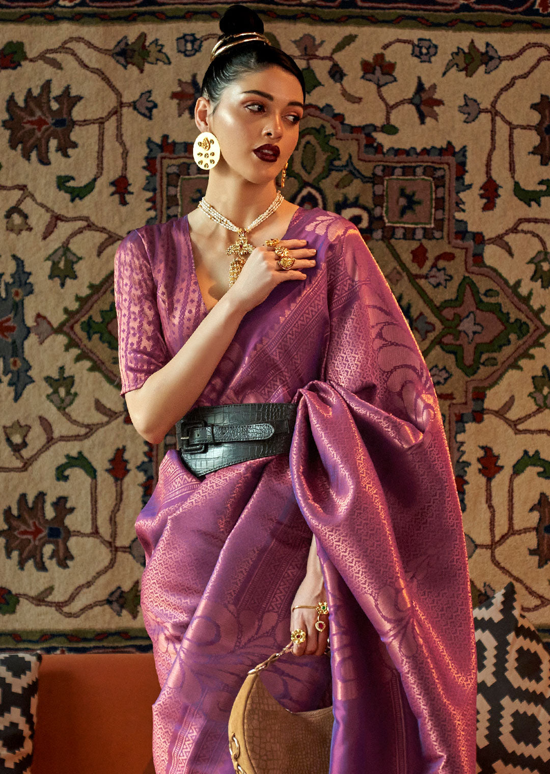 GRAPE PURPLE COPPER ZARI WOVEN HANDLOOM KANJIVARAM SILK SAREE