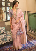 LEMONADE PINK ZARI WOVEN TISSUE SILK SAREE