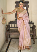 PESTAL PINK ZARI WOVEN TISSUE SILK SAREE