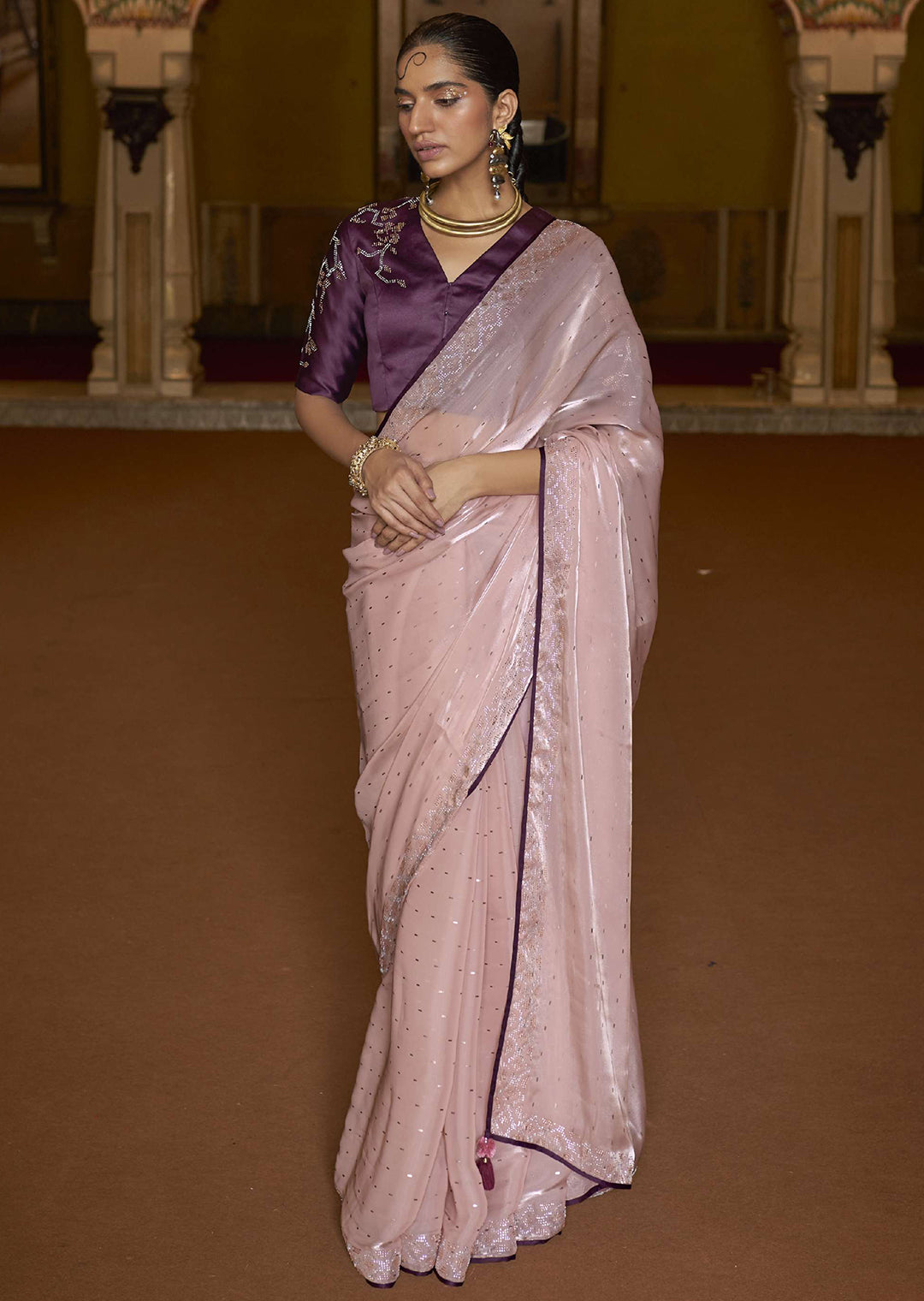 Light Purple Floral Foil Print Organza Silk Saree With Designer Blouse –  SHANGRILA DESIGNER