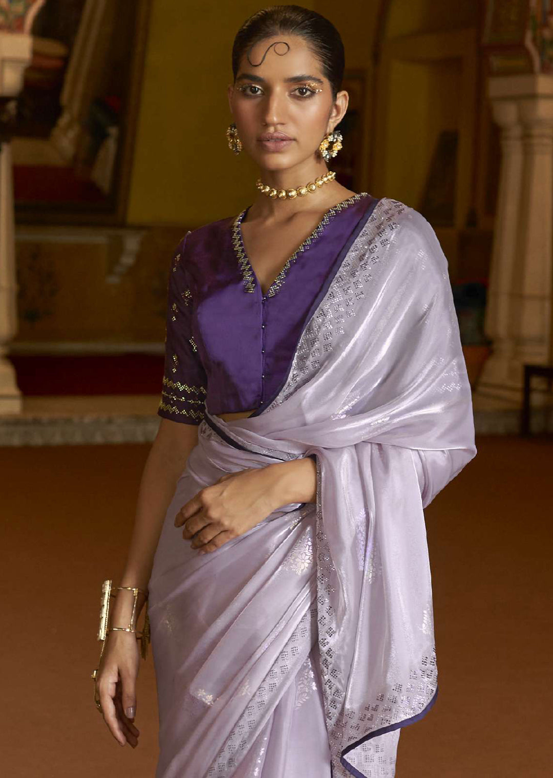 PERIWINKLE BLUE WOVEN DESIGNER SOFT TISSUE SILK SAREE WITH SWAROVSKI WORK