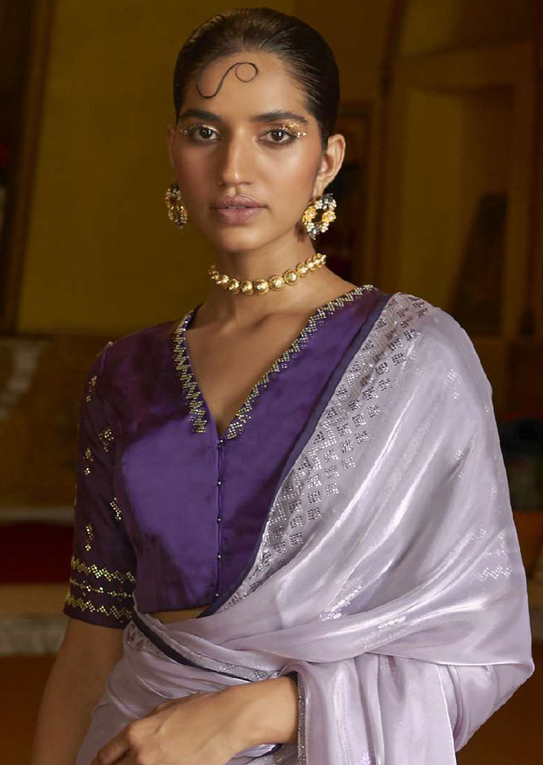 PERIWINKLE BLUE WOVEN DESIGNER SOFT TISSUE SILK SAREE WITH SWAROVSKI WORK