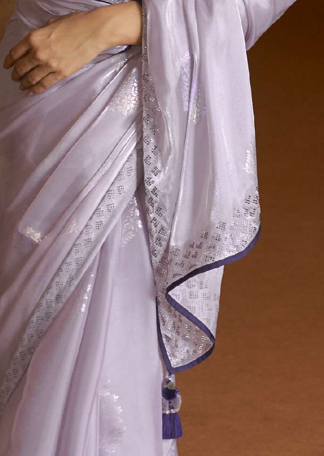 PERIWINKLE BLUE WOVEN DESIGNER SOFT TISSUE SILK SAREE WITH SWAROVSKI WORK