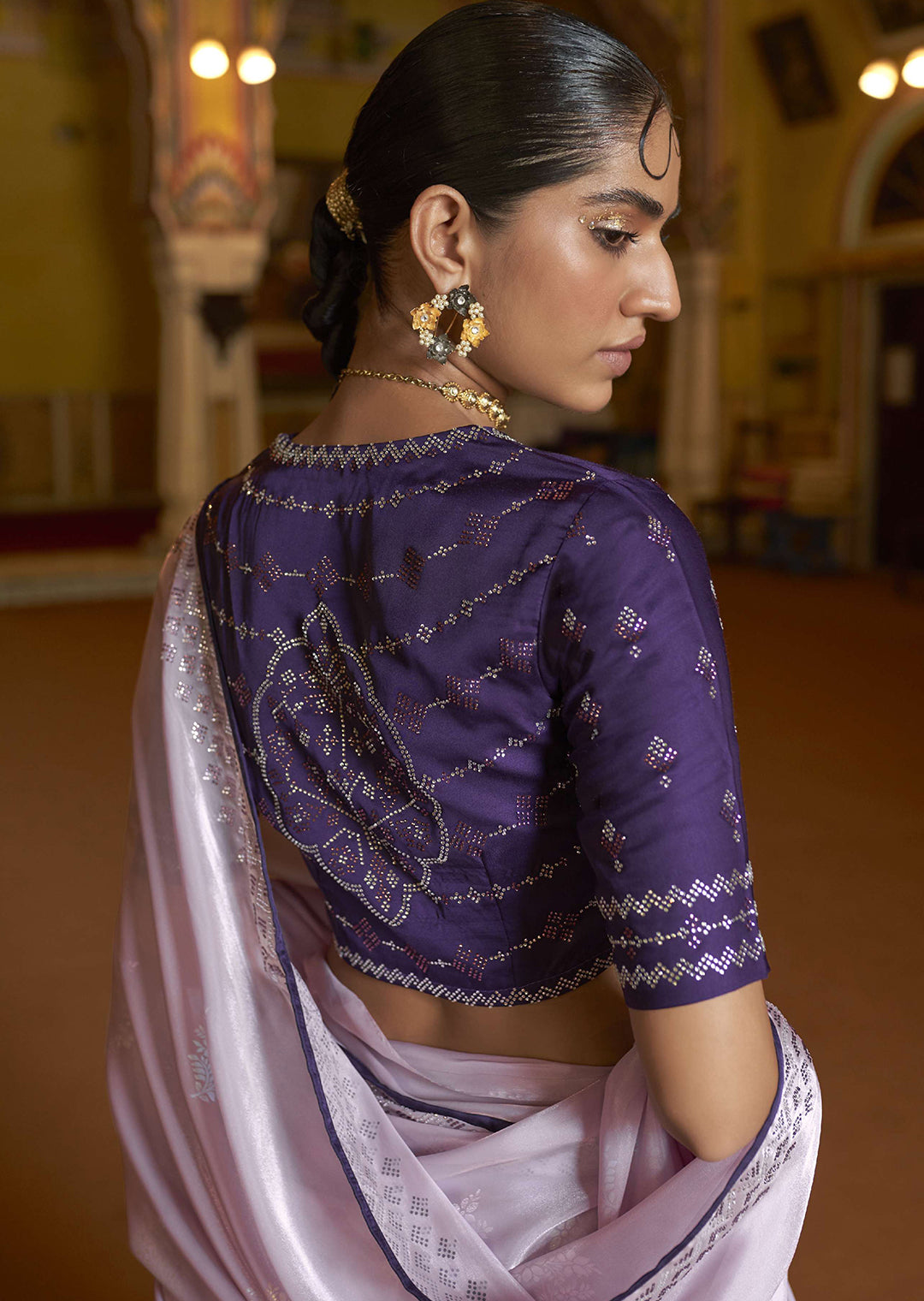 PERIWINKLE BLUE WOVEN DESIGNER SOFT TISSUE SILK SAREE WITH SWAROVSKI WORK