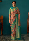 COPPER BROWN WOVEN KALAMKARI BANARASI SILK SAREE WITH BROCADE BLOUSE