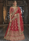 SCARLET RED HEAVY ZARI EMBROIDERED PREMIUM VELVET DESIGNER BRIDAL LEHENGA