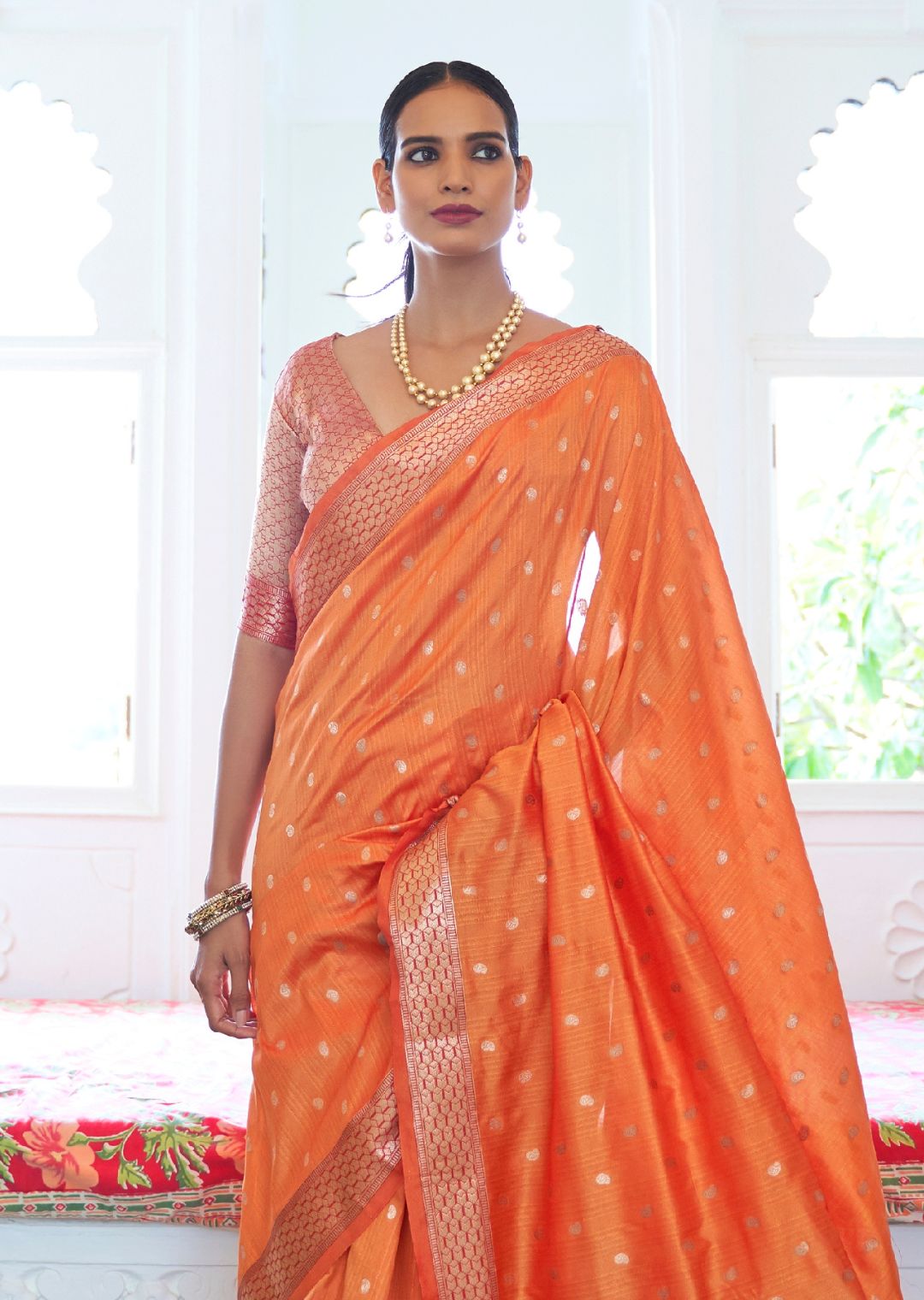Orange Woven Banarasi Silk Saree