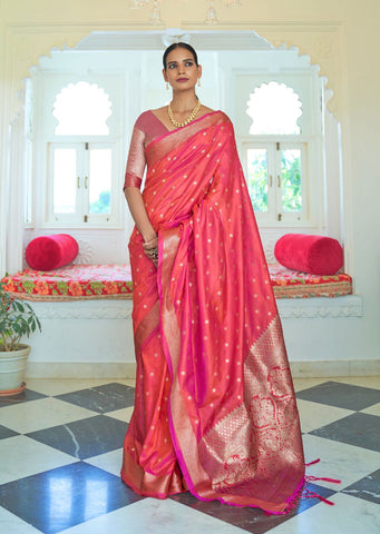 Cerise Pink Woven Banarasi Silk Saree