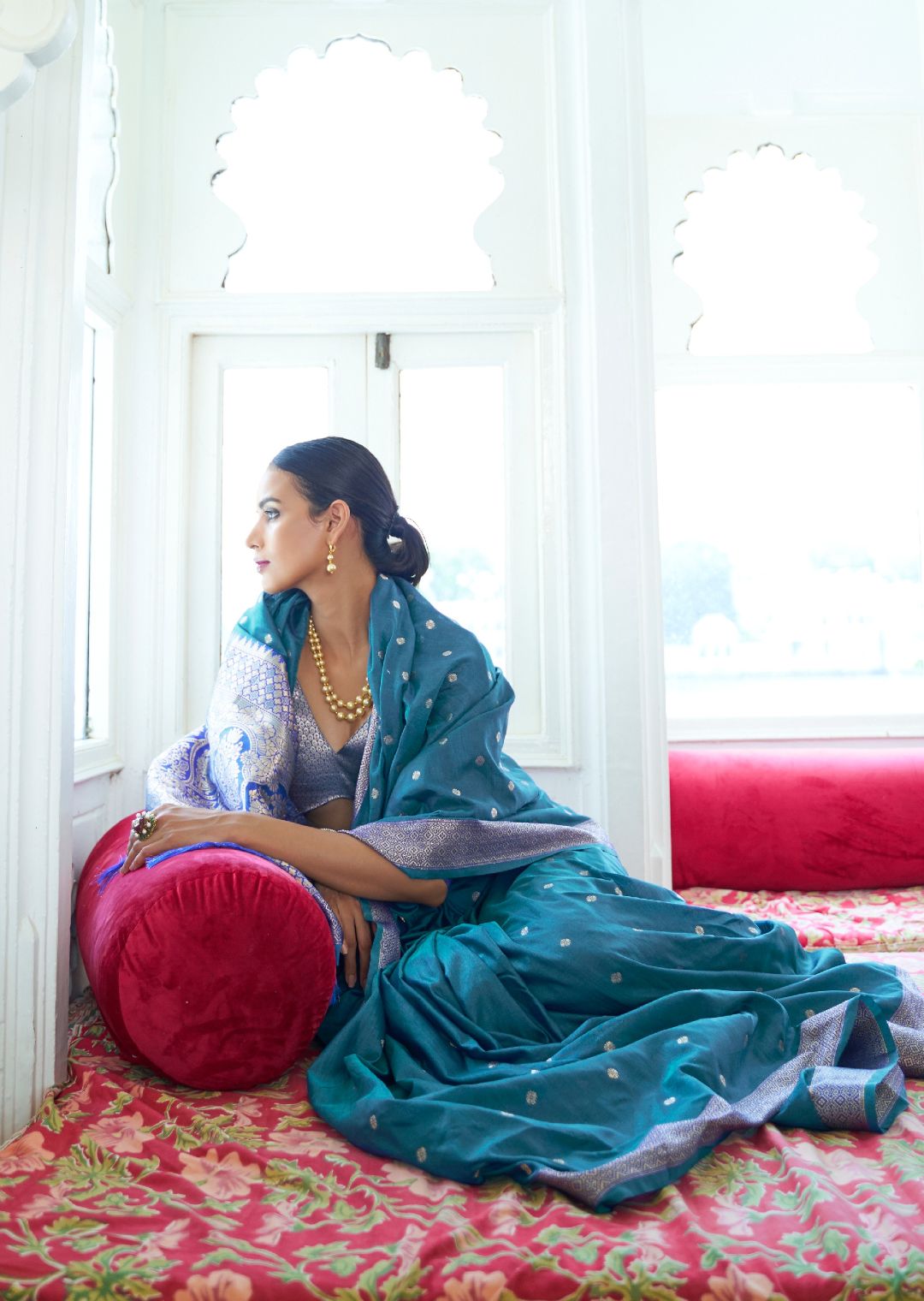 Marine Blue Woven Banarasi Silk Saree