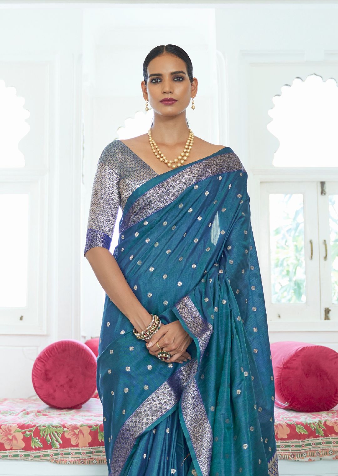 Marine Blue Woven Banarasi Silk Saree