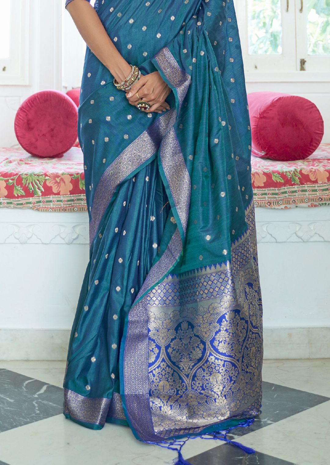 Marine Blue Woven Banarasi Silk Saree