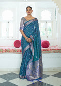 Marine Blue Woven Banarasi Silk Saree
