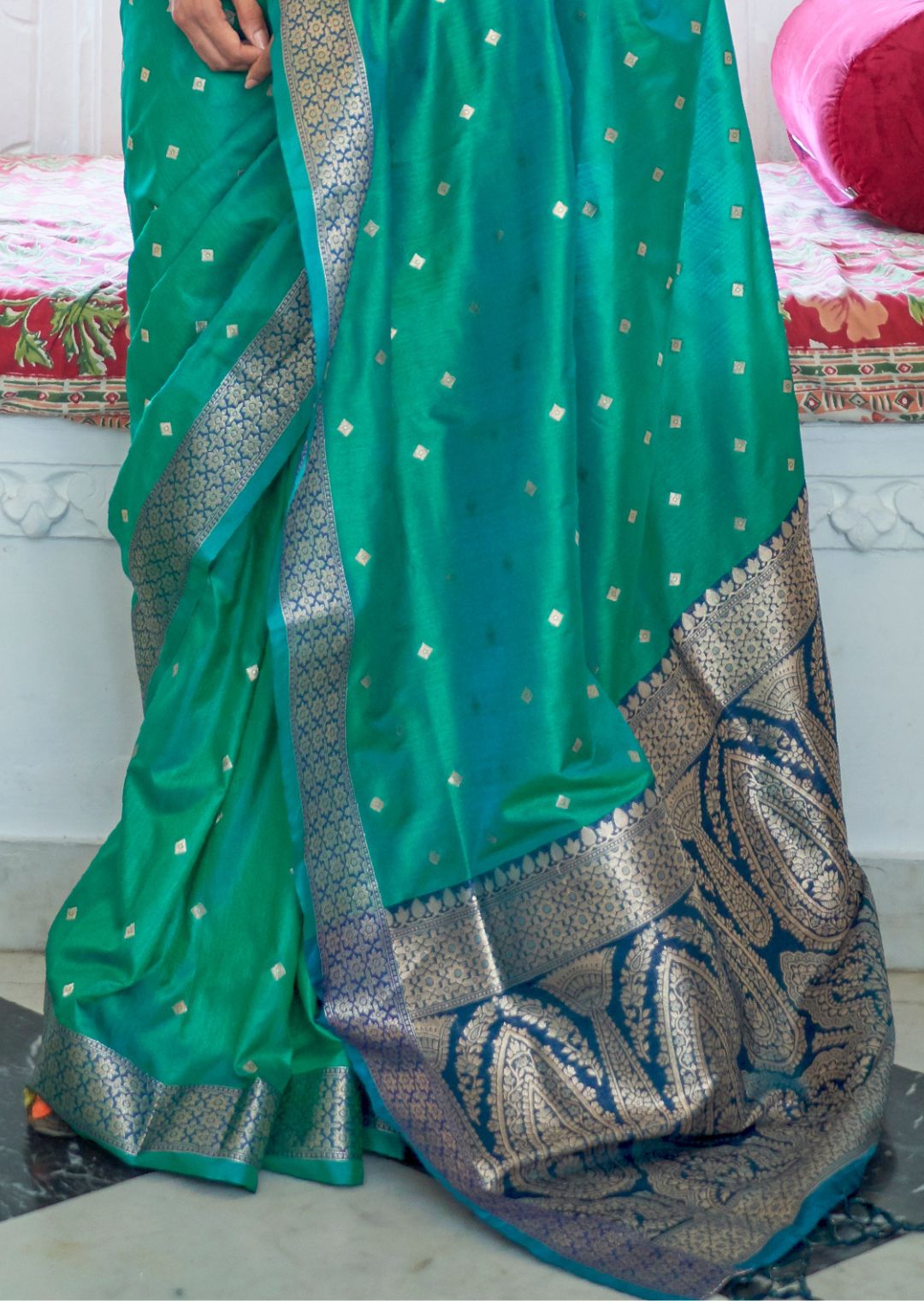 Turquoise Green Woven Banarasi Silk Saree
