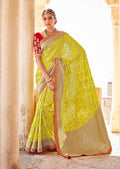 Lime Green Woven Exclusive Designer Banarasi Silk Saree With Embroidered Silk Blouse