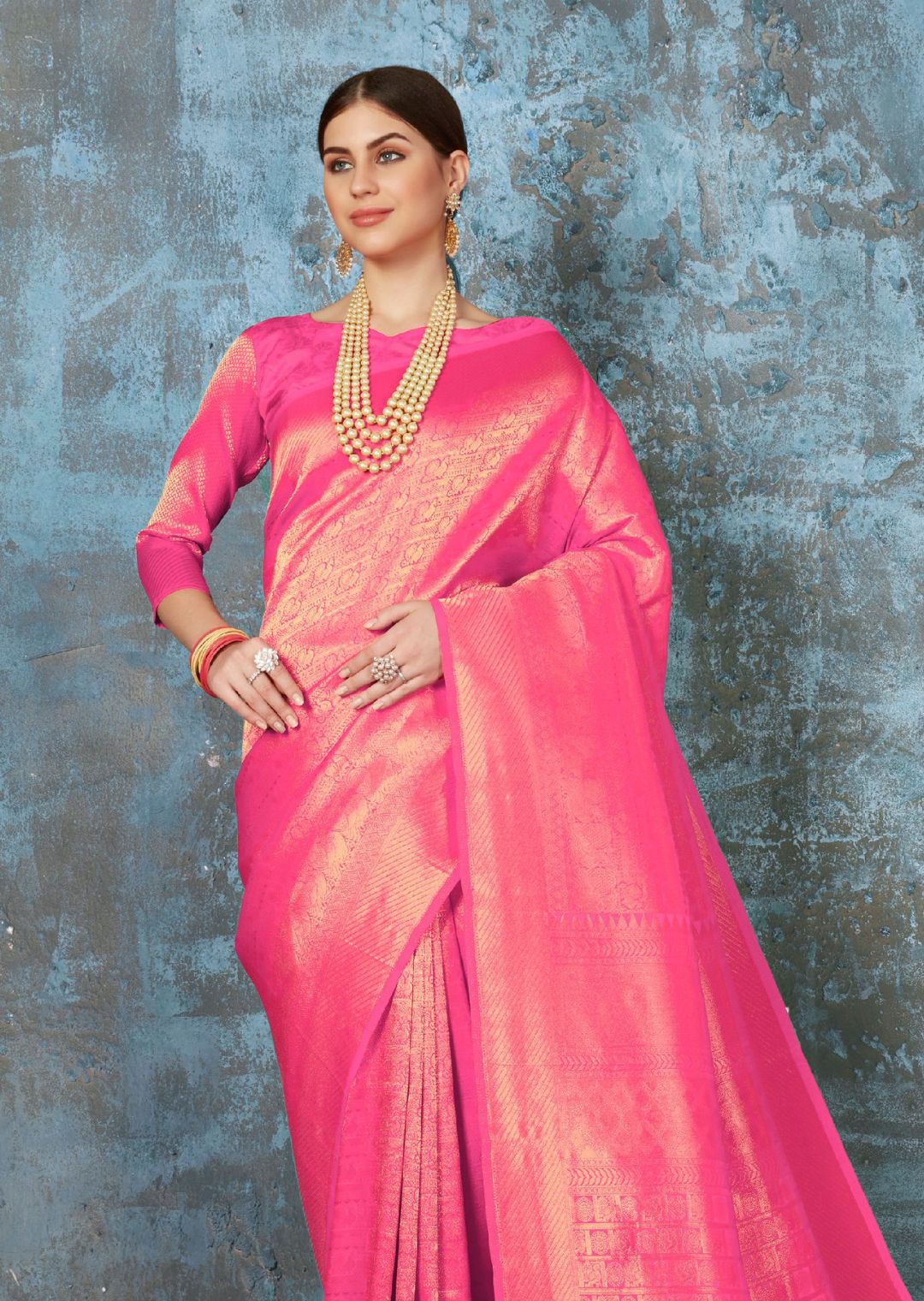 Hot Pink Hand Woven Kanjivaram Silk Saree