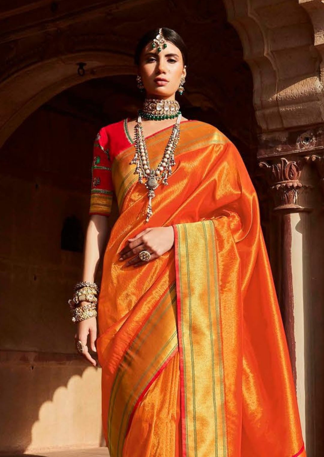 Orange Woven Traditional Tissue Paithani Silk Saree