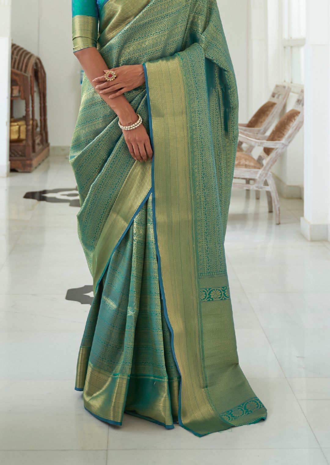 Peacock Green Hand Woven Kanjivaram Silk Saree
