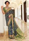 Navy Blue Woven Traditional Patola Silk Saree
