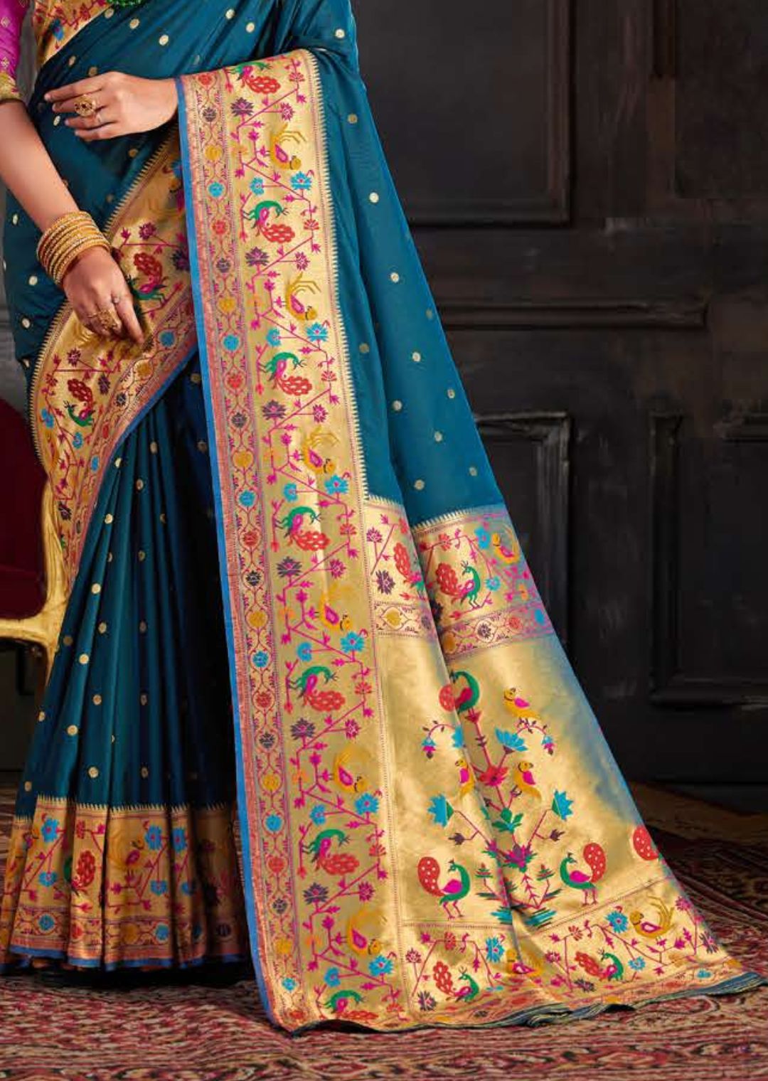 Teal Blue Woven Pure Traditional Paithani Silk Saree