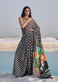 Black Digital Printed Satin Crepe Saree