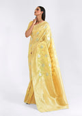 Lemon Yellow Zari Woven Pure Handloom Linen Saree