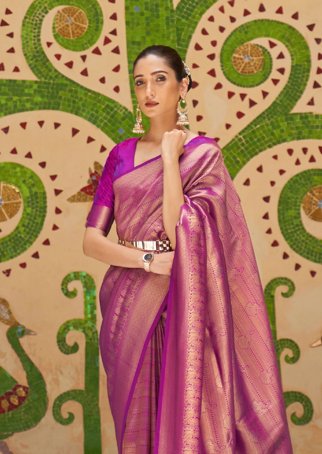 Magenta Purple Hand Woven Kanjivaram Silk Saree