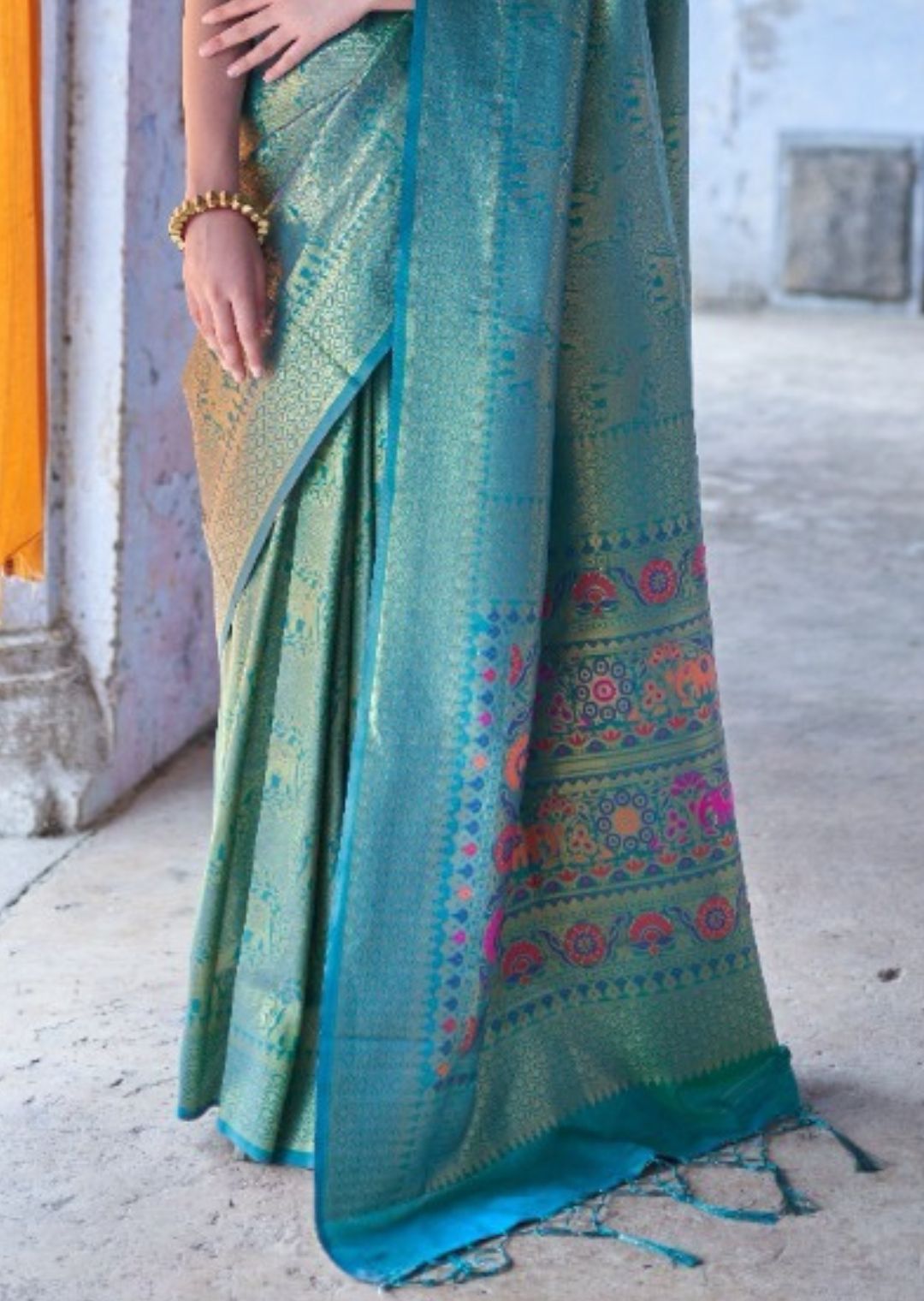 Turquoise Blue Hand Woven Kanjivaram Silk Saree