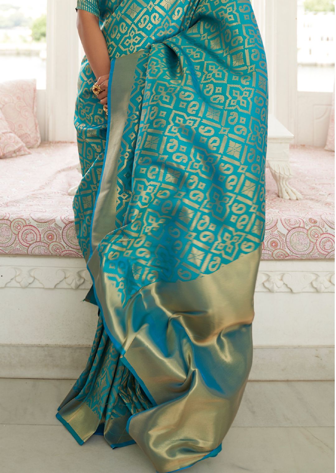 Aqua Blue Woven Banarasi Silk Saree