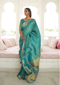 Aqua Blue Woven Banarasi Silk Saree