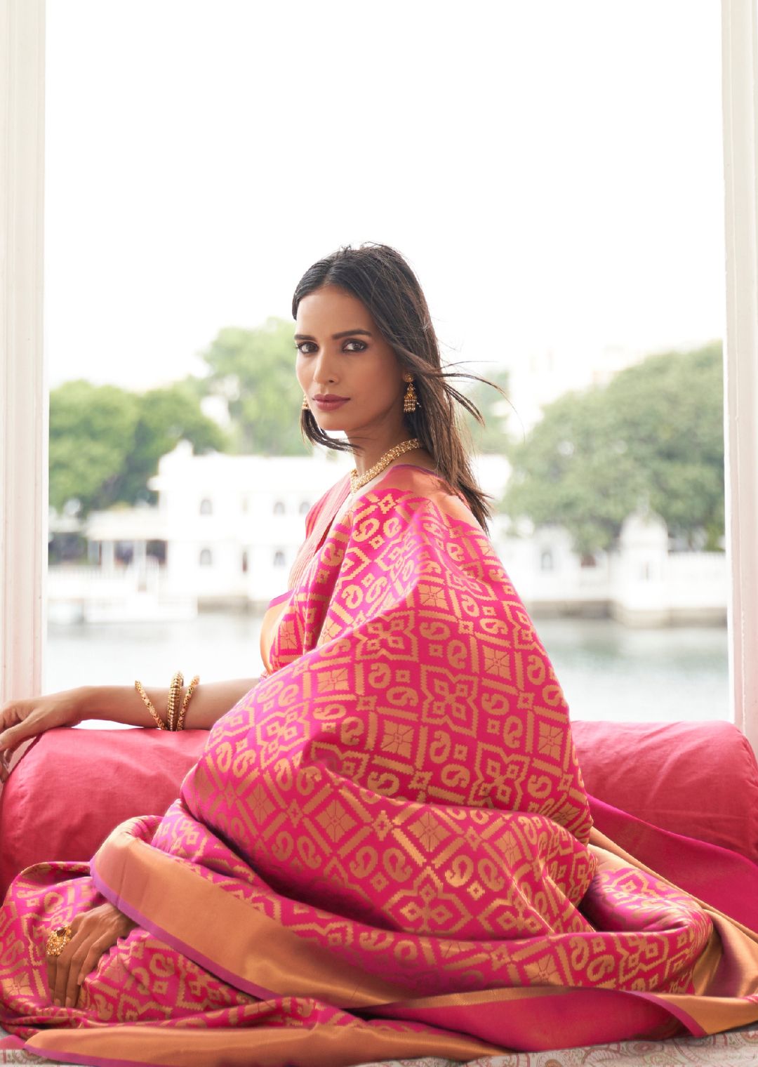 Magenta Pink Woven Banarasi Silk Saree