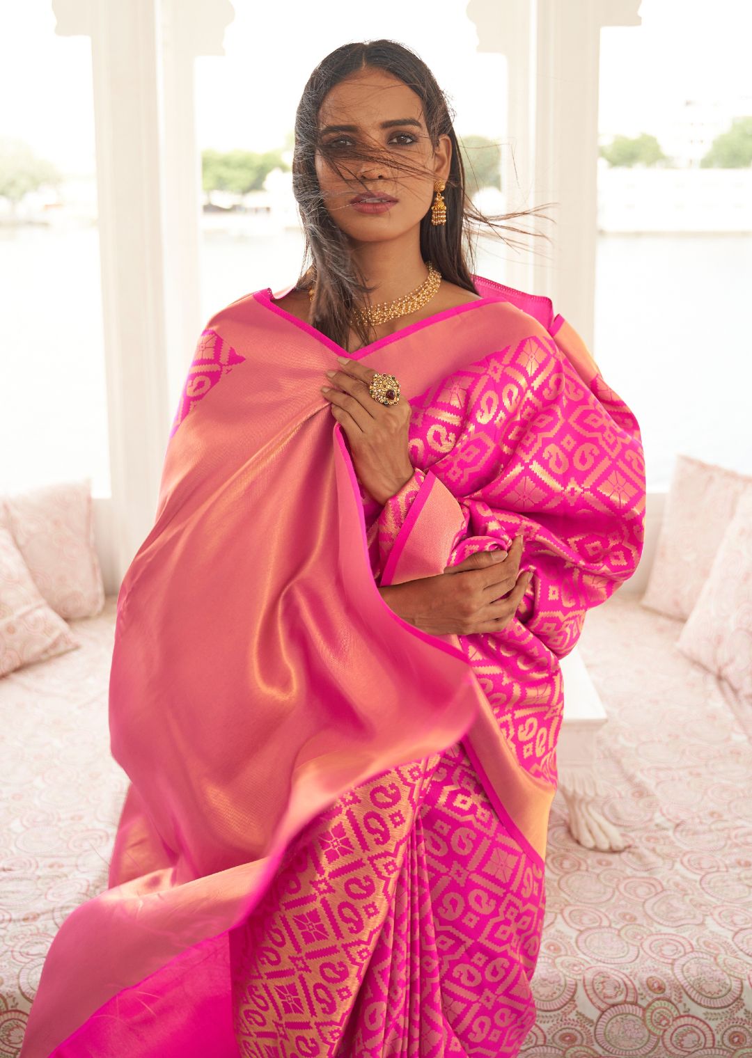 Fuchsia Pink Woven Banarasi Silk Saree