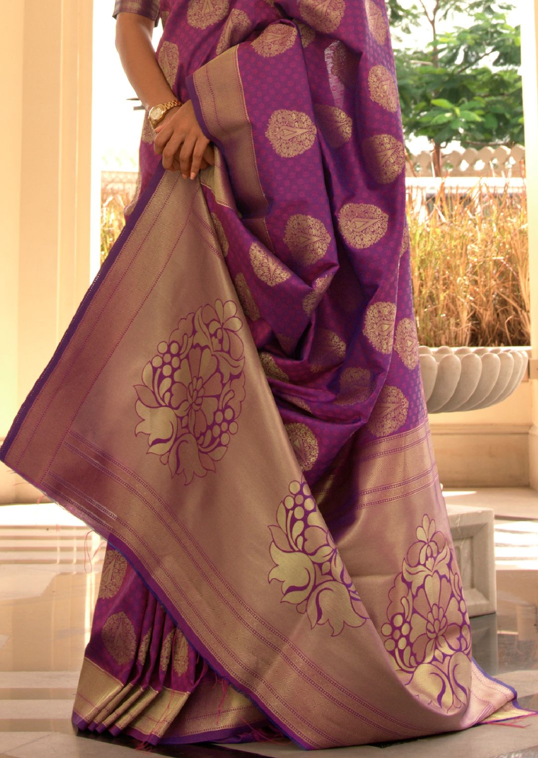 Purple Zari Woven Banarasi Silk Saree