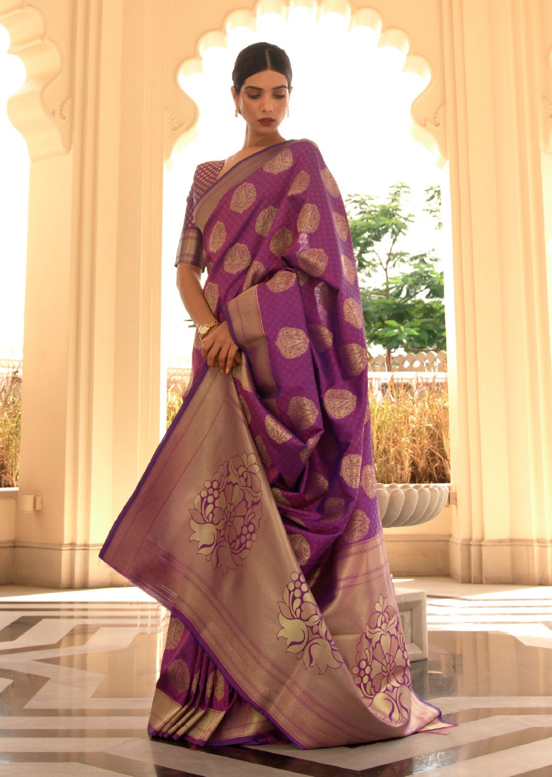 Purple Zari Woven Banarasi Silk Saree