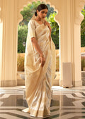 White Zari Woven Banarasi Silk Saree