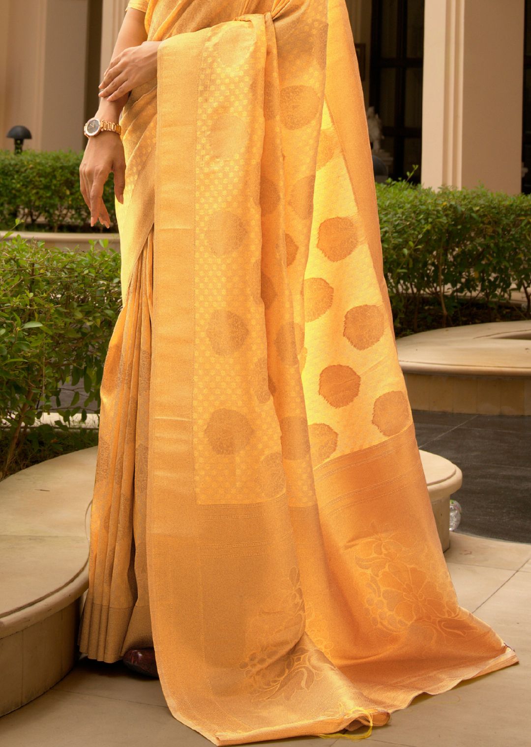 Amber Yellow Zari Woven Banarasi Silk Saree
