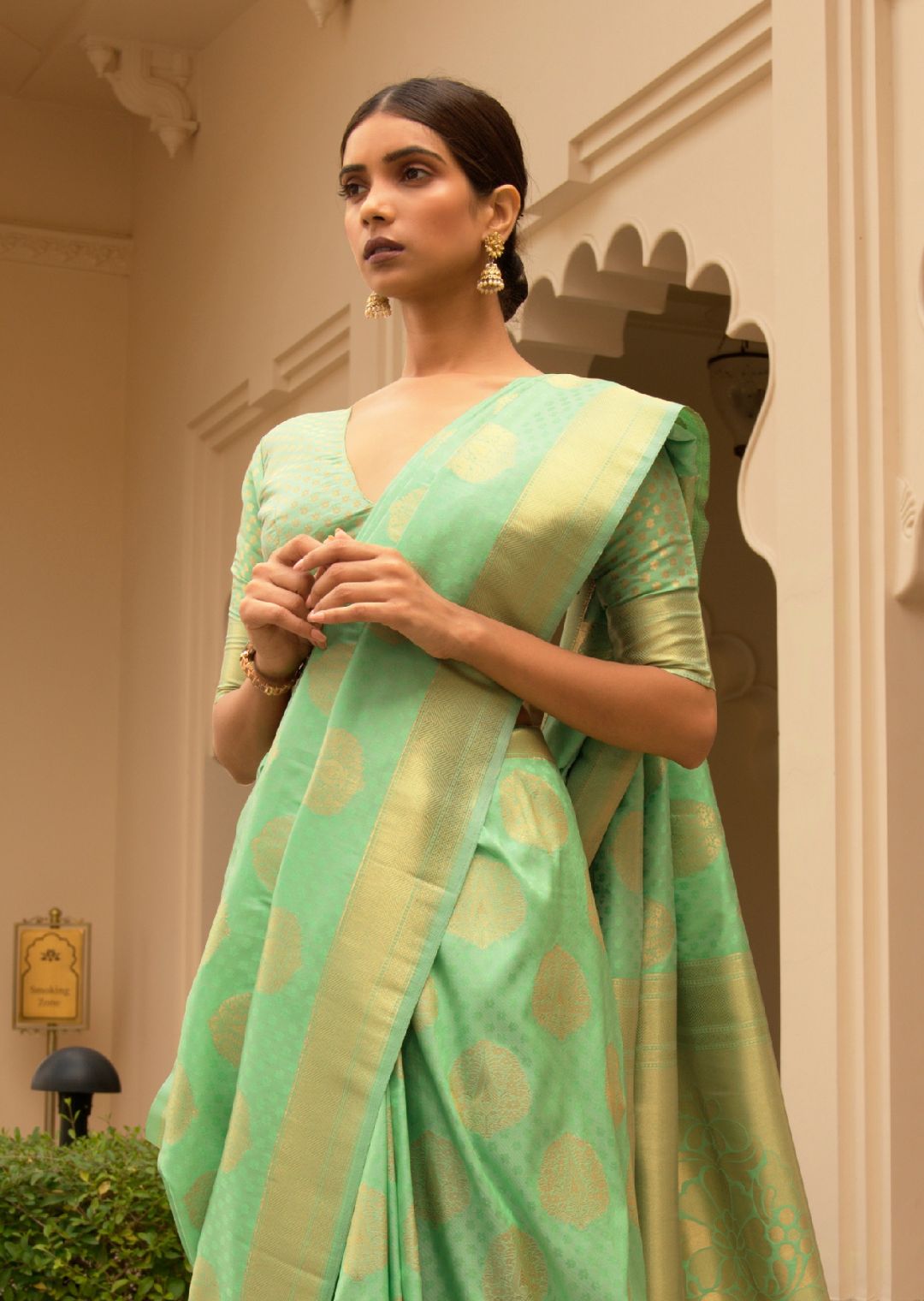 Pista Green Zari Woven Banarasi Silk Saree