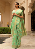 Pista Green Zari Woven Banarasi Silk Saree