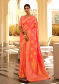 International Orange Zari Woven Banarasi Silk Saree