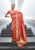 Rust Orange Hand Woven Kanjivaram Silk Saree